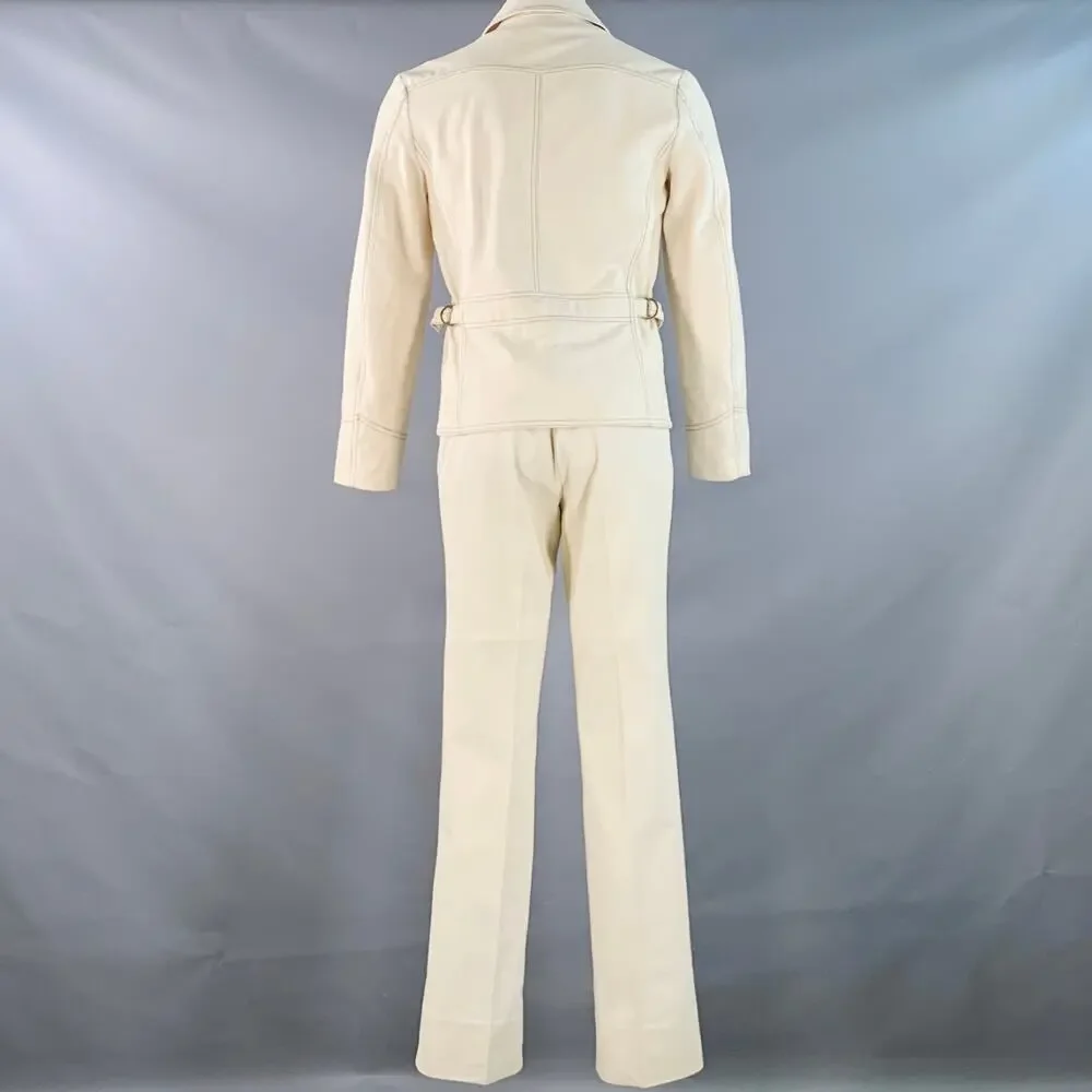 GUCCI by TOM FORD Vintage 36 Cream Contrast Stitch Cotton Western Zip Up Suit